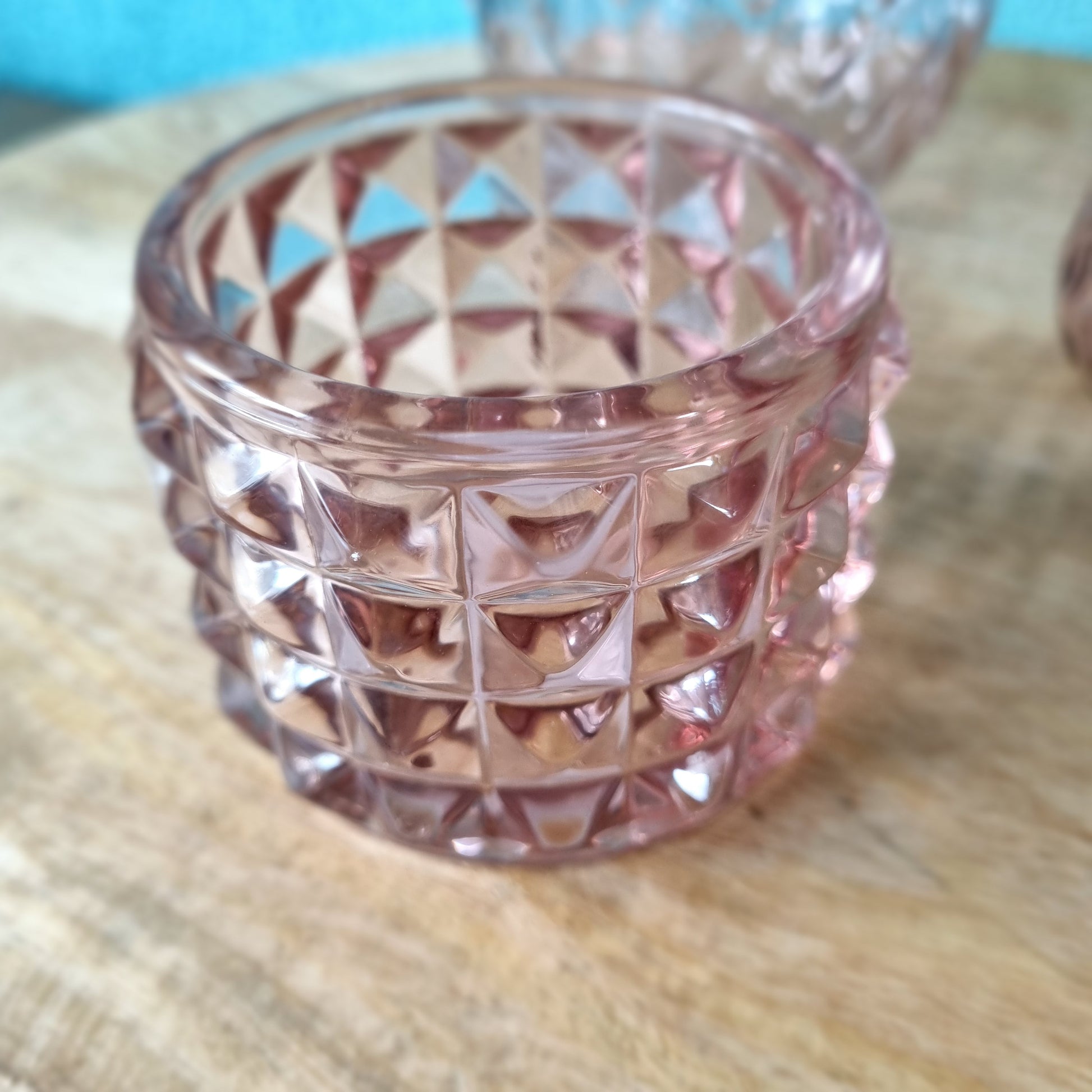 Waxinehouder en vaasjes roze glas set